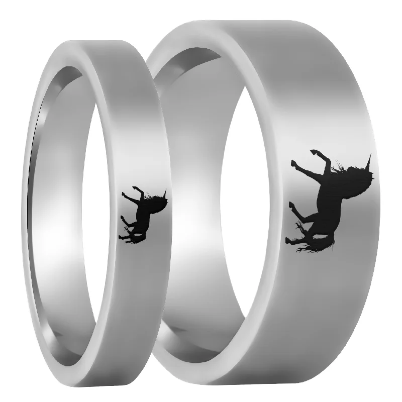 Women’s wedding rings-Unicorn Tungsten Couple's Matching Wedding Band Set