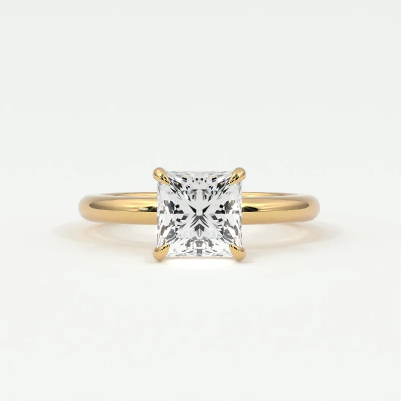 Women’s Victorian engagement rings-Princess Cut Pave Diamond Hidden Halo, Gold Band