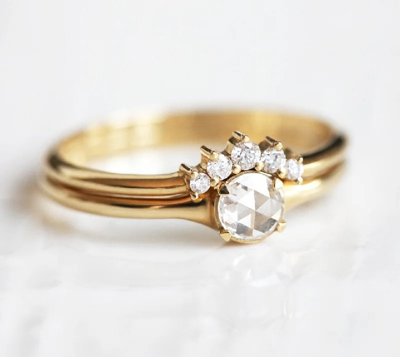 Women’s minimalist gold engagement rings-Gold Rose Cut Diamond Ring Set