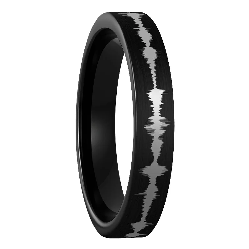 Women’s birthstone rings-Custom Soundwave Brushed Black Tungsten Women's Ring