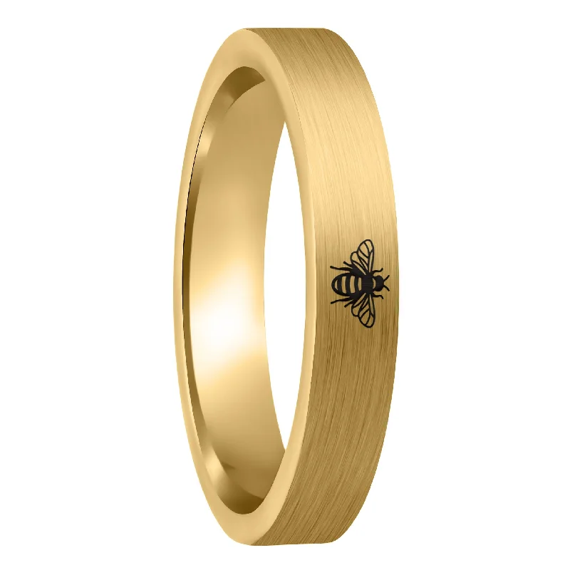 Women’s gemstone rings-Bee Brushed Gold Tungsten Women's Wedding Band