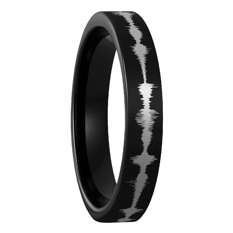 Women’s rings with colored stones-Custom Soundwave Black Tungsten Women's Ring