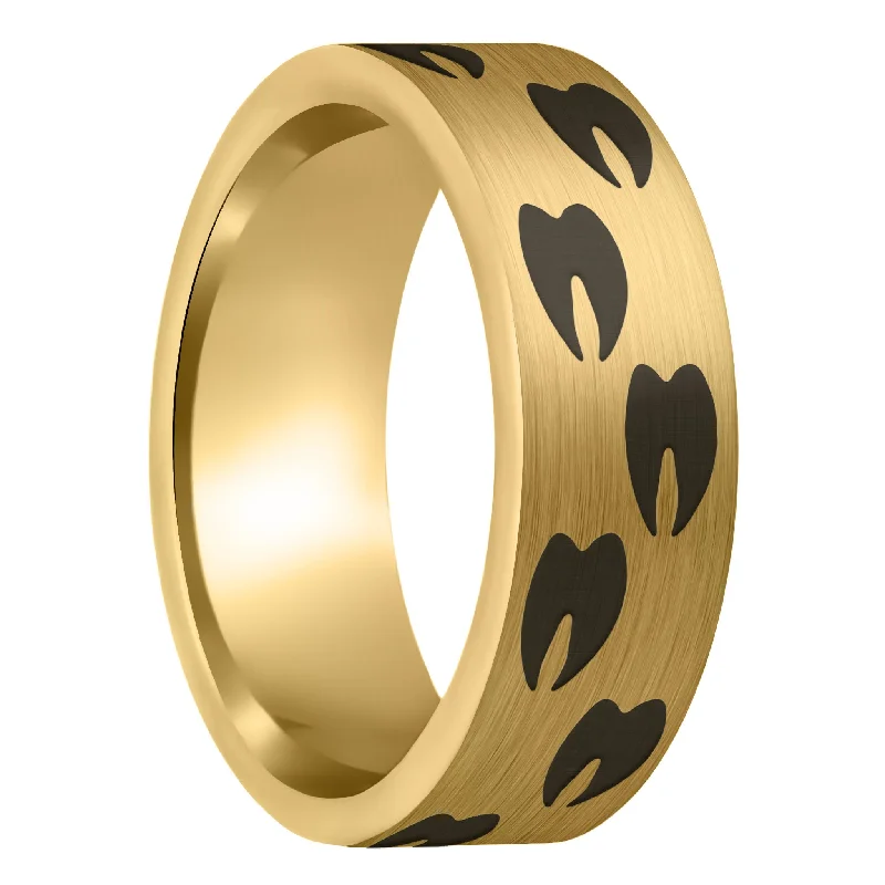 Women’s birthstone engagement rings-Elk Tracks Brushed Gold Tungsten Men's Wedding Band