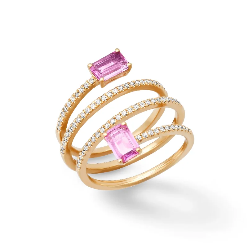 Women’s intricate engagement rings-14K Gold Pink Sapphire and Diamond Wrap Around Ring