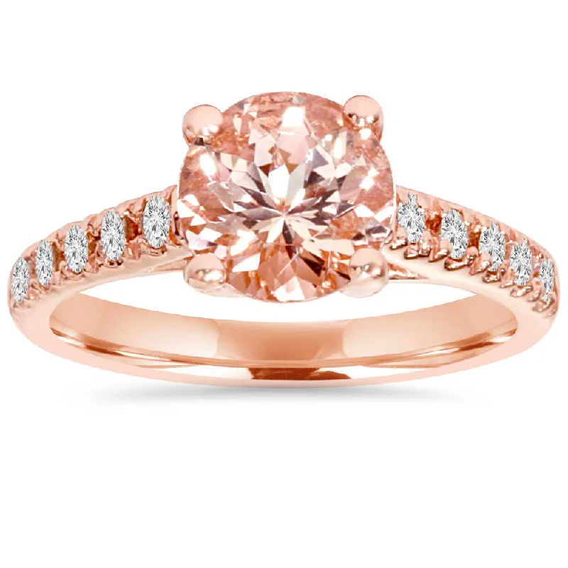 Women’s wedding set engagement rings-8MM Morganite & 1/4 Carat Diamond 14K Rose Gold Engagement Ring (1 3/4TW) Women