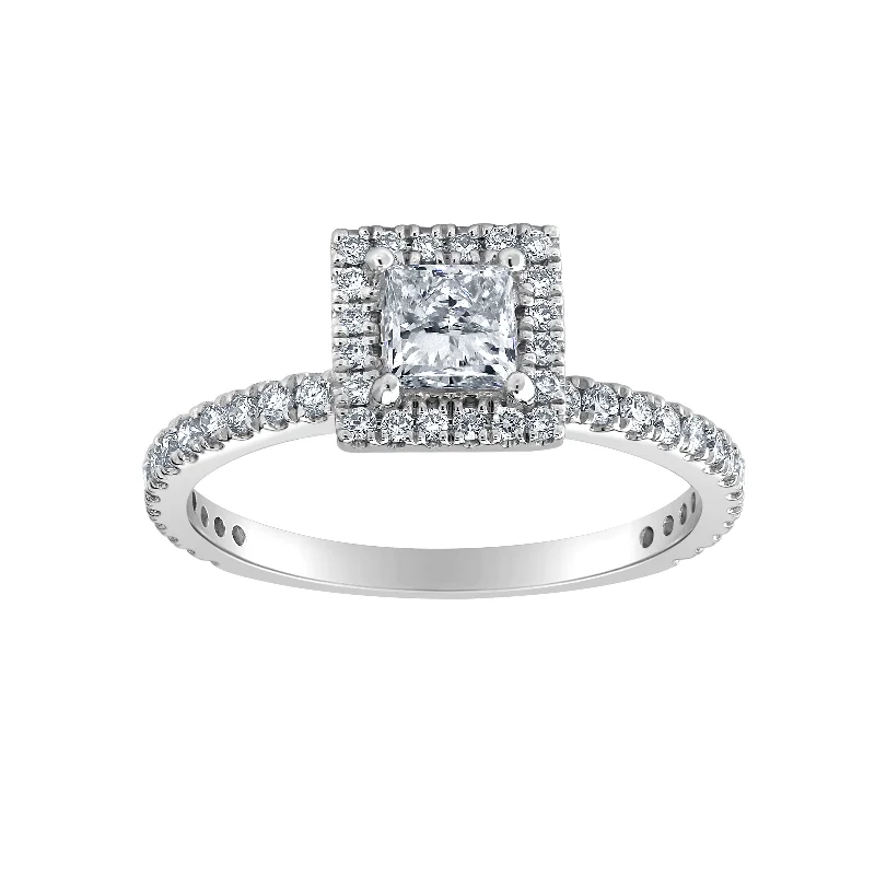 Women’s solitaire engagement rings-Auriya 14k-White Gold Lab Grown Halo-Princess Diamond Engagement Ring 1.00 ct. tw. (E-F VS)