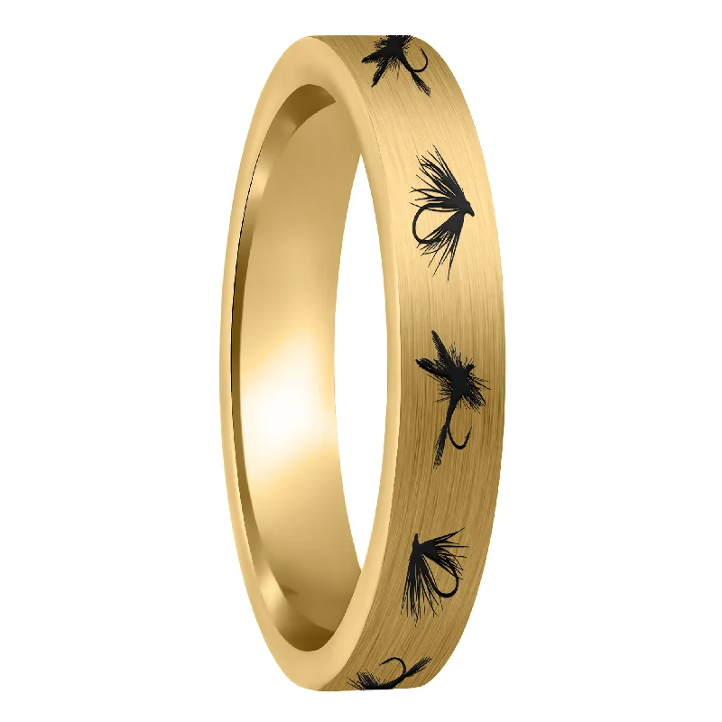 Women’s adjustable rings-Fly Fishing Lures Brushed Gold Tungsten Women's Wedding Band