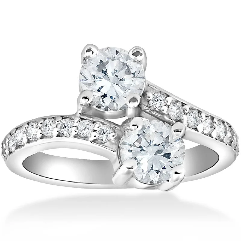 Women’s ring with diamond accents-2 Carat Forever Us Two Stone Round Diamond Engagement Ring 14K White Gold