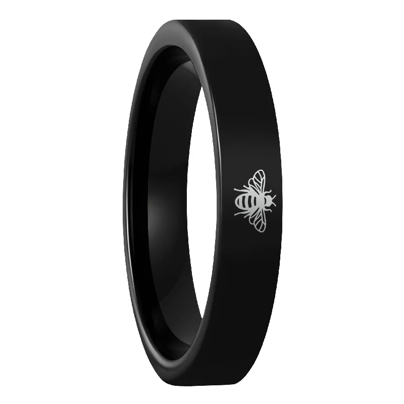 Women’s statement rings-Bee Black Tungsten Women's Wedding Band