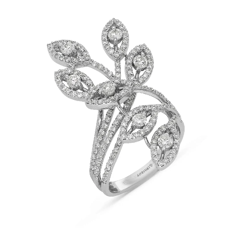 Women’s vintage-inspired engagement rings-Climbing Leaves Diamond Elongated Ring