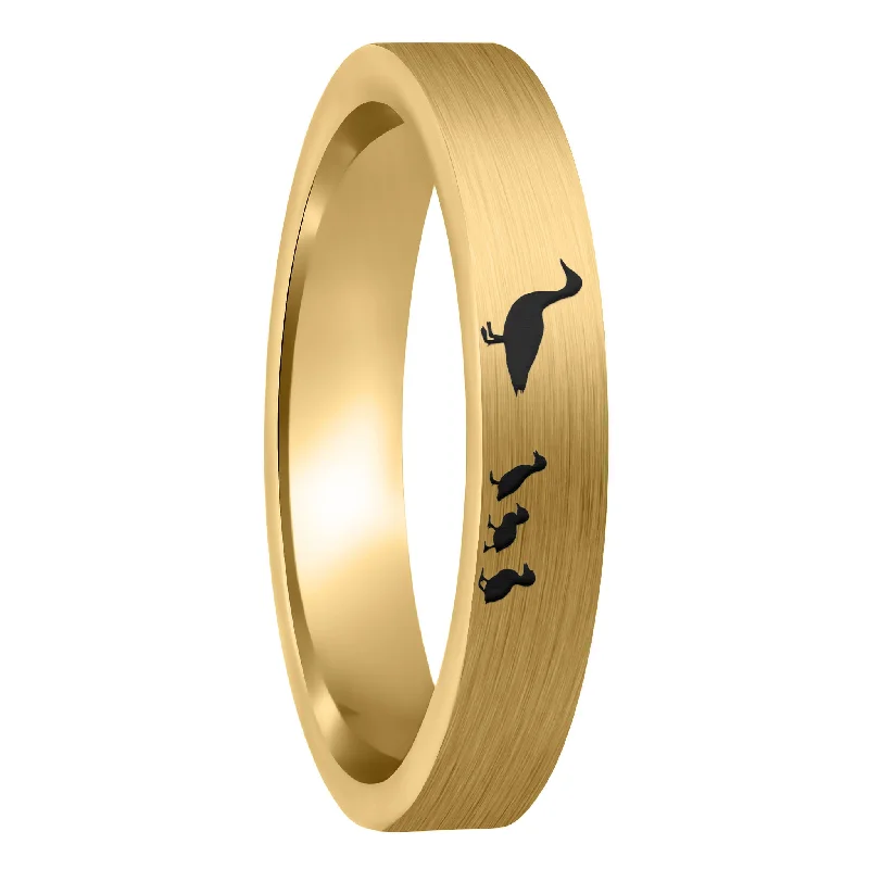 Women’s solitaire diamond rings-Duck Ducklings Brushed Gold Tungsten Women's Wedding Band