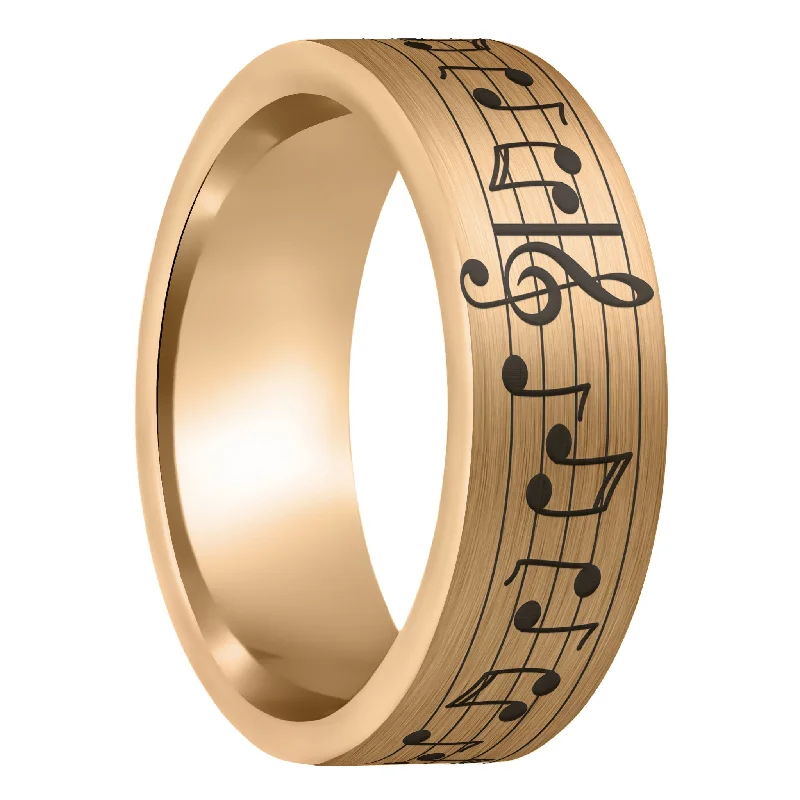 Women’s engagement rings with sapphires-Music Notes Brushed Rose Gold Tungsten Men's Wedding Band