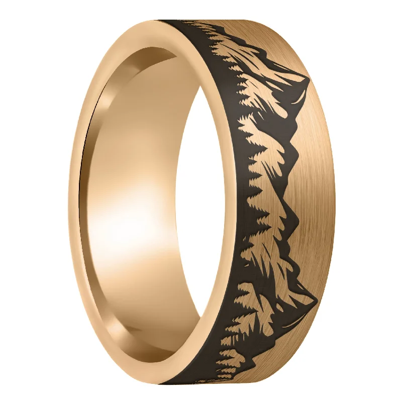 Unique wedding rings for women-Mountain Range Forest Brushed Rose Gold Tungsten Men's Wedding Band