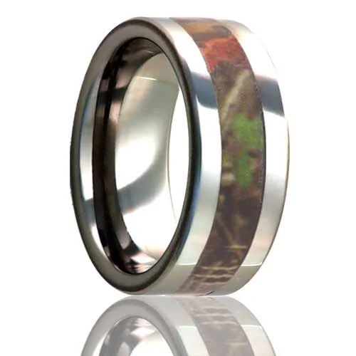 Women’s rings with colored stones-Tree Camo Inlay Titanium Men's Wedding Band