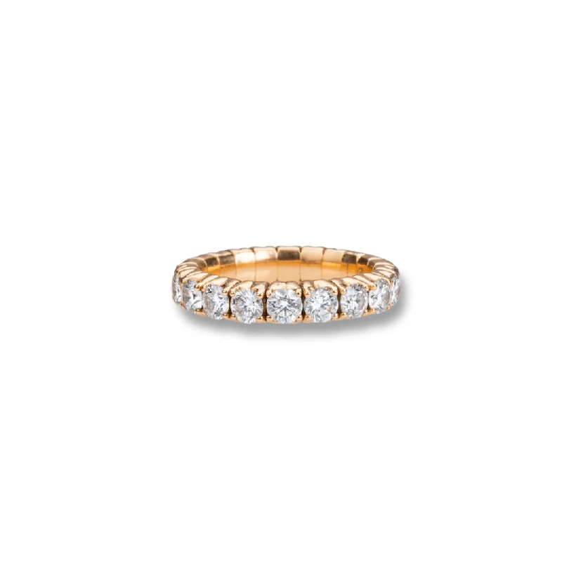 Women’s oval diamond engagement rings-18K Gold Stretch White Round Diamond Eternity Rings