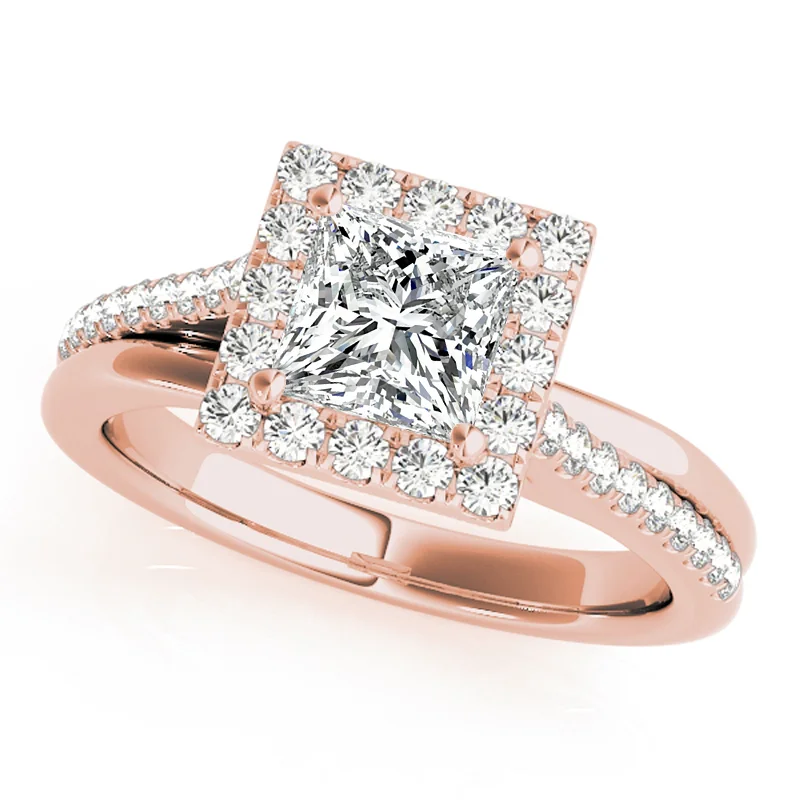 Women’s minimalistic diamond engagement rings-Auriya 14k Rose Gold Lab Grown Princess Diamond Halo Engagement Ring 0.50 to 5.00 ct. tw. (F-G VS)