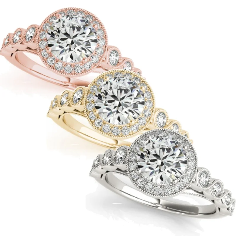 Women’s twisted band engagement rings-1 3/4ct Halo Diamond Engagement Ring White, Yellow, or Rose Gold Enhanc