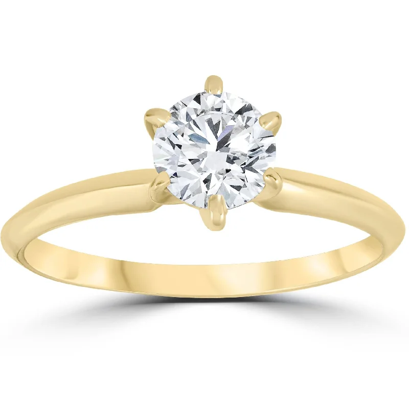 Women’s wedding engagement ring sets-14k Yellow Gold 1ct Round Solitaire Diamond Engagement Ring