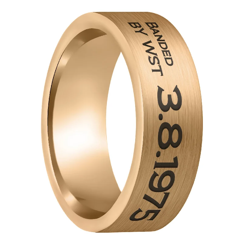 Women’s diamond cocktail rings-Duck Band Style Custom Engraved Brushed Rose Gold Tungsten Men's Ring