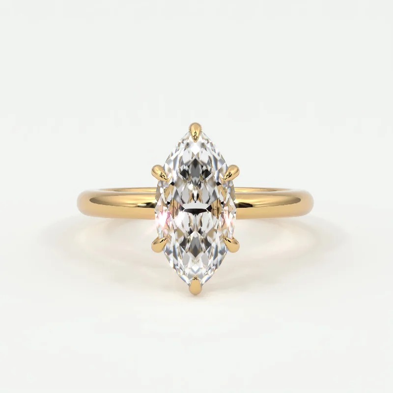 Women’s contemporary diamond engagement rings-Marquise Cut Pave Diamond Hidden Halo, Gold Band