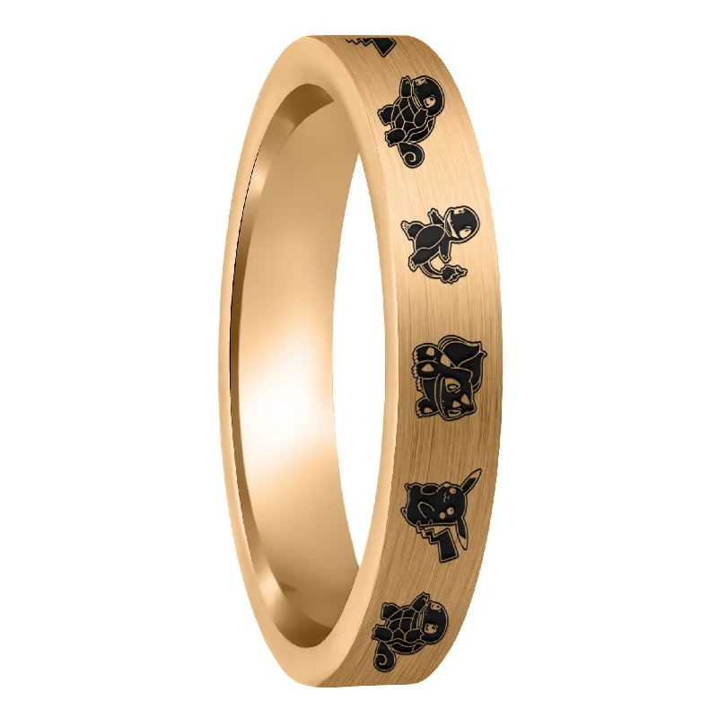 Women’s rings with gold plating-Pokemon Brushed Rose Gold Tungsten Women's Wedding Band