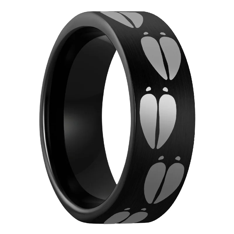 Women’s three-stone rings-Moose Tracks Brushed Black Tungsten Men's Wedding Band