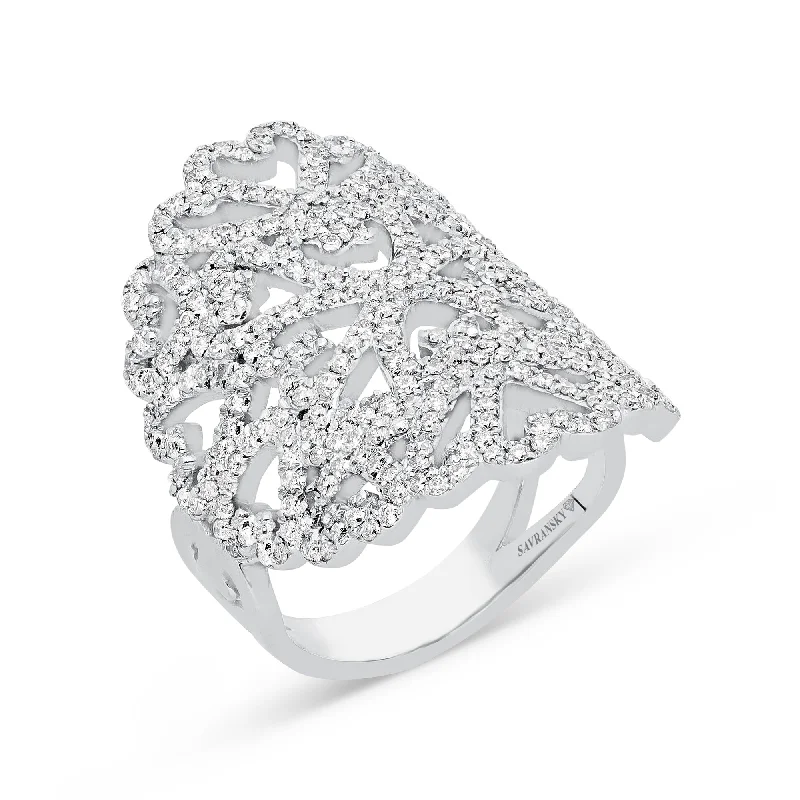 Women’s white gold solitaire engagement rings-Filigree Diamond Dome Ring