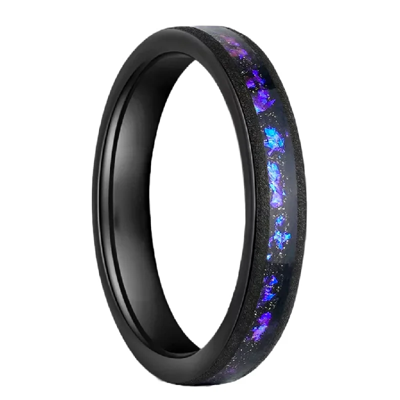 Women’s rings with gold plating-Galaxy Inlay Sandblasted Black Tungsten Women's Wedding Band