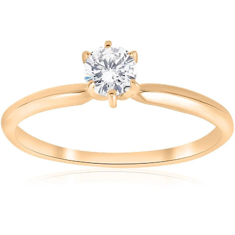 Women’s halo engagement rings-14k Yellow Gold 1/4ct Round Diamond Solitaire Engagement Ring