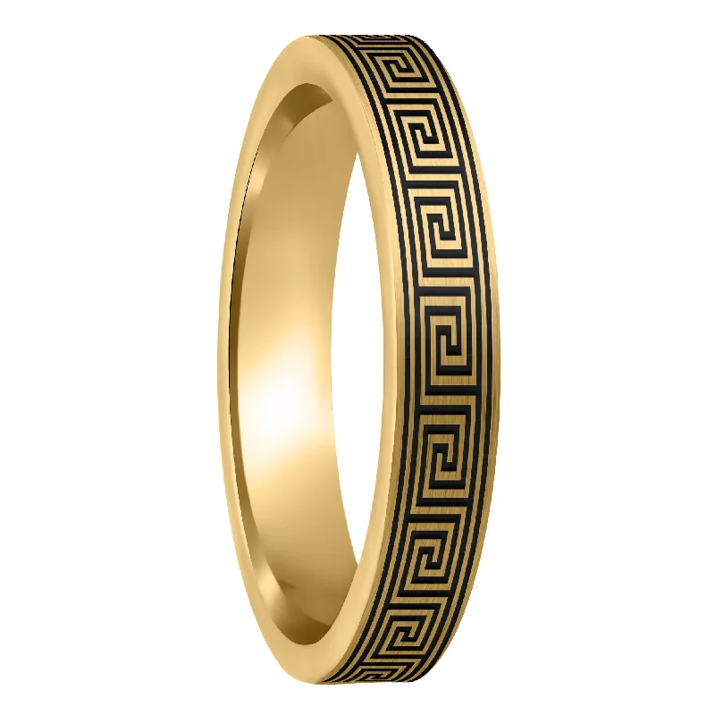 Custom engagement rings for women-Greek Key Brushed Gold Tungsten Women's Wedding Band