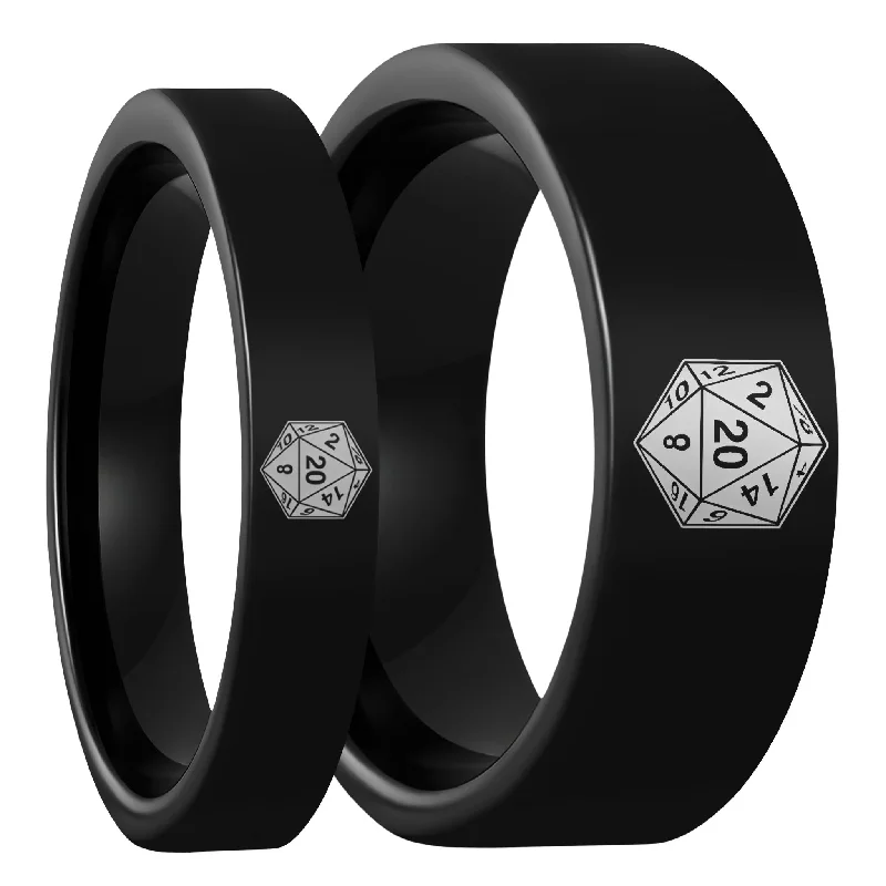 Women’s gemstone rings-D20 Black Tungsten Couple's Matching Wedding Band Set