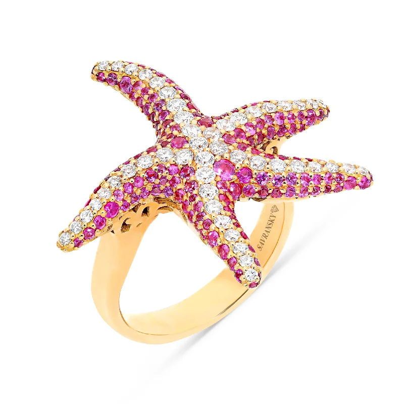 Women’s unique gemstone engagement rings-Pink Sapphire and Diamonds Starfish Ring