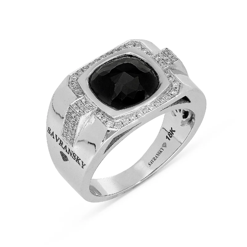 Women’s twisted band engagement rings-Cabochon Cut Black Diamond Signet Ring - 4.47 Carat