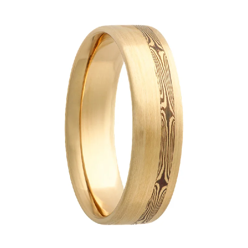 Women’s rings for special occasions-Mokume Gane Inlay 14k Yellow Gold Wedding Band