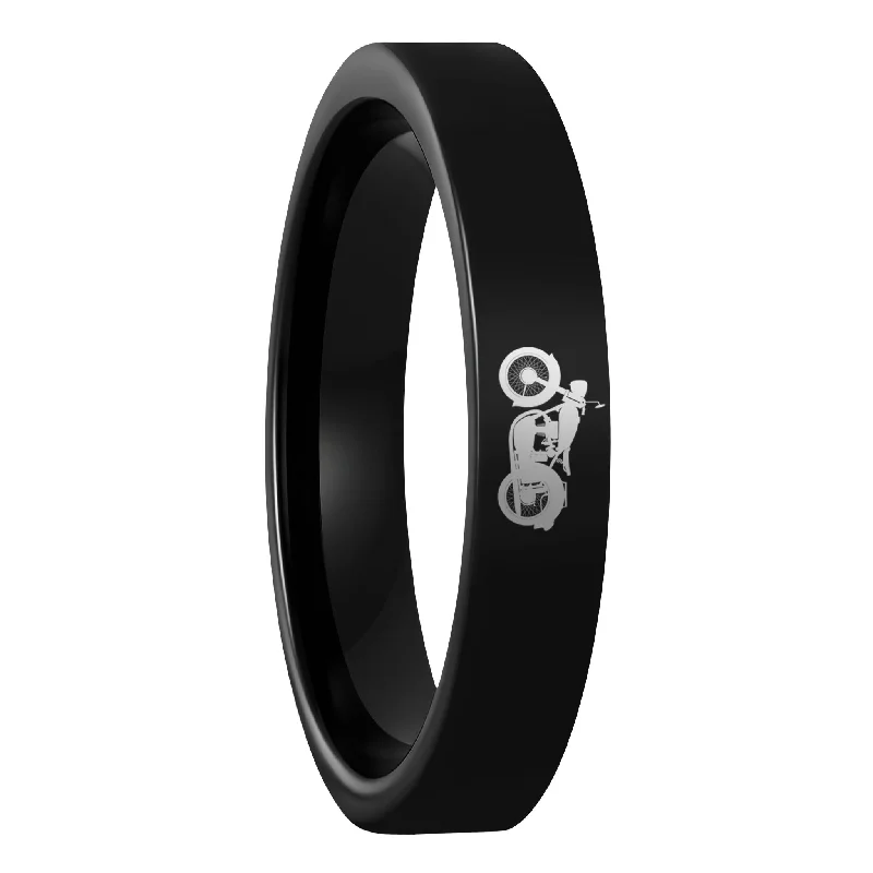 Women’s diamond accent rings-Motorcycle Black Tungsten Women's Wedding Band