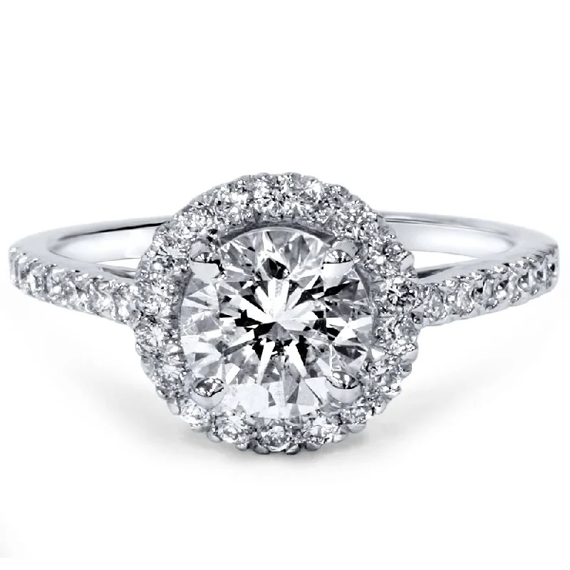 Women’s antique engagement rings-1 1/2ct Diamond Halo Engagement Ring 14K White Gold