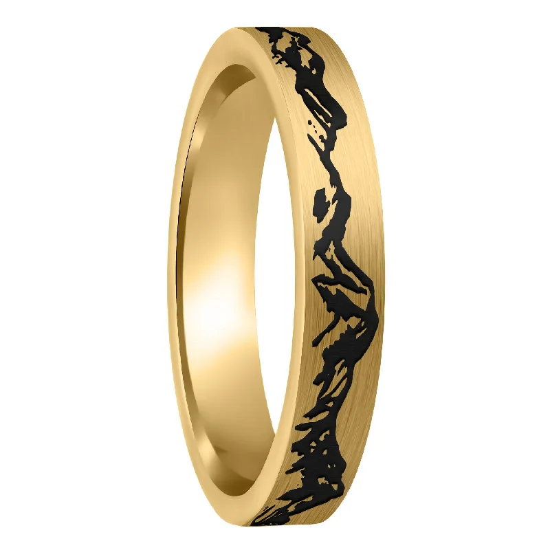 Women’s eternity diamond rings-Mountain Range Brushed Gold Tungsten Women's Wedding Band