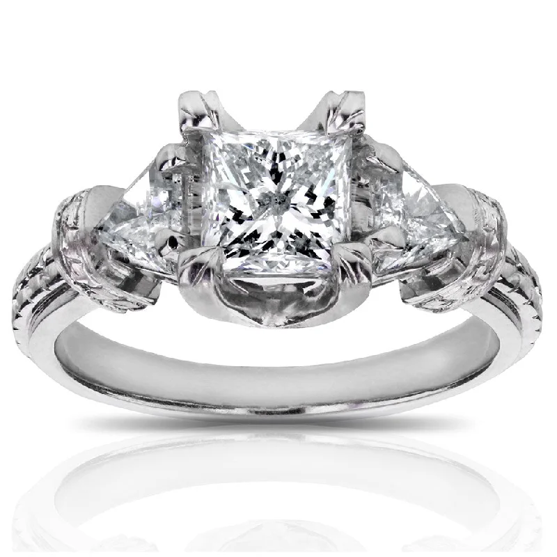 Women’s cathedral engagement rings-Annello by Kobelli 14k White Gold 1 3/4ct TDW Certified Princess and Triangular Diamond Vintage Engagement Ring