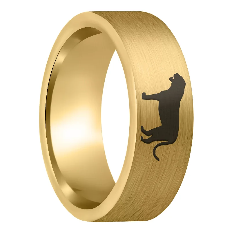 Women’s wedding band rings-Tiger Brushed Gold Tungsten Men's Wedding Band