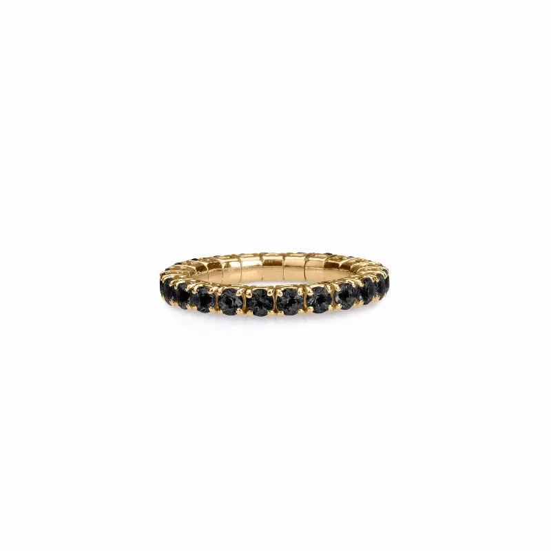 Women’s two-tone engagement rings-18K Gold Stretch Round Black Diamond Eternity Rings, .6-3.0 carats