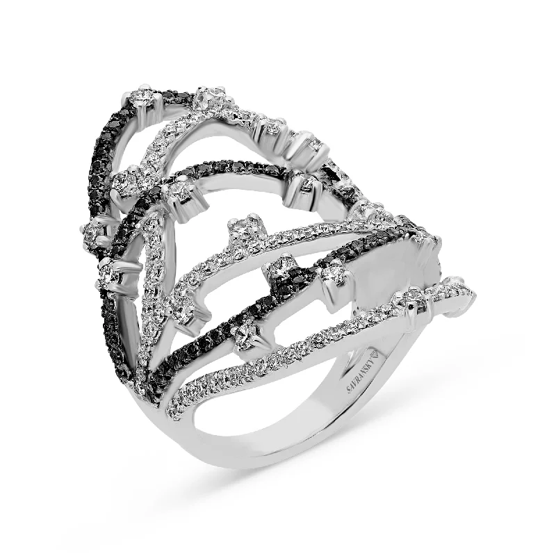 Women’s brilliant-cut engagement rings-Fashion Multi Layer White & Black Diamond Ring