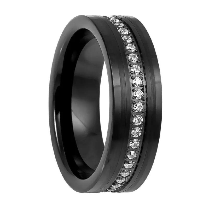 Women’s contemporary rings-Eternity Cubic Zirconia Black Tungsten Men's Wedding Band