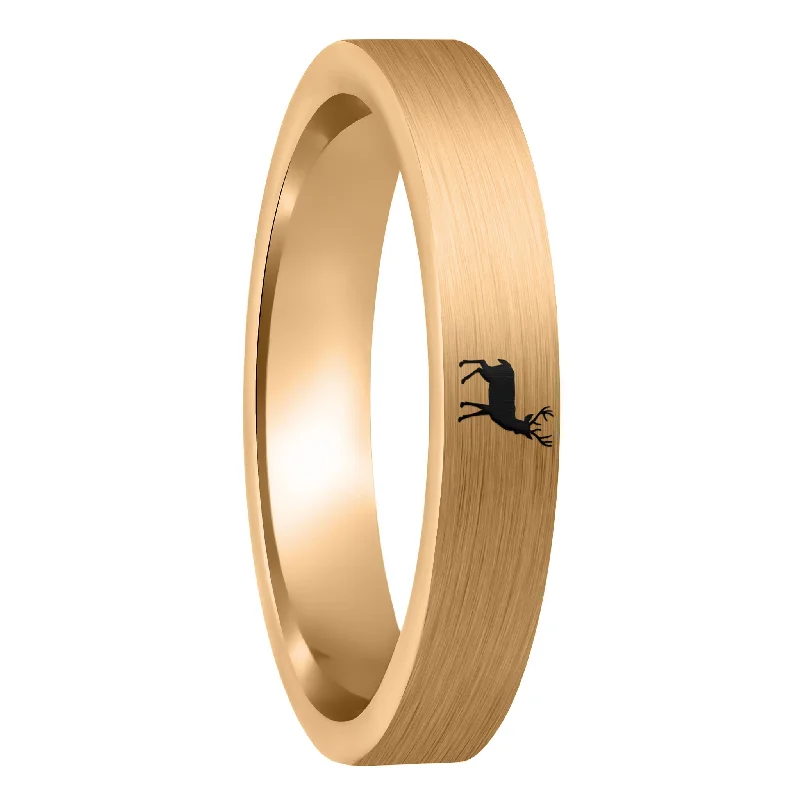 Women’s 14k gold rings-Deer Brushed Rose Gold Tungsten Women's Wedding Band