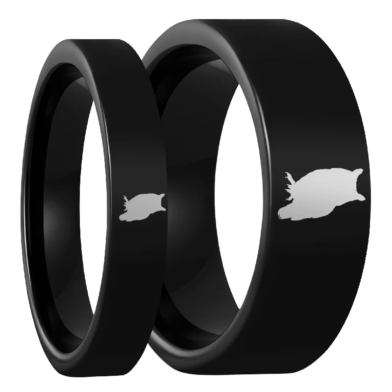 Women’s modern rings-Owl Black Tungsten Couple's Matching Wedding Band Set