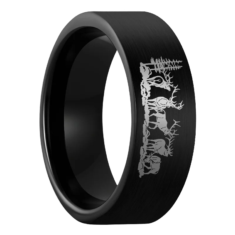 Simple rings for women-Bull Elk Brushed Black Tungsten Men's Wedding Band