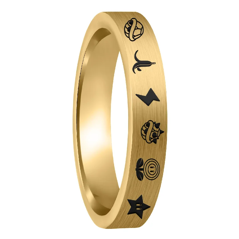 Women’s fashion rings-Mario Kart Items Brushed Gold Tungsten Women's Wedding Band