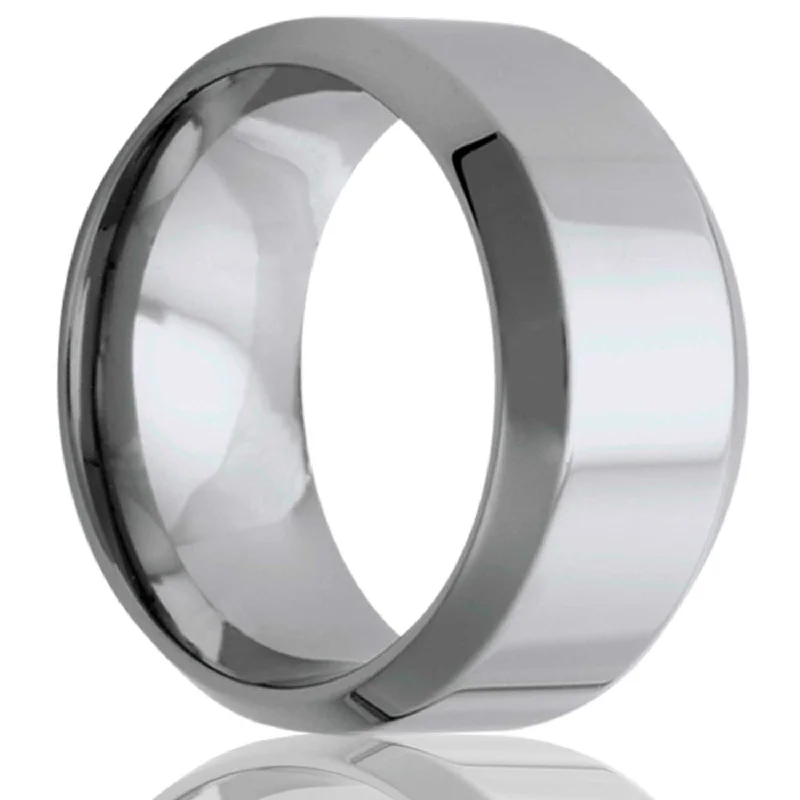 Women’s wedding rings with diamonds-Tantalum Wedding Band with Beveled Edges