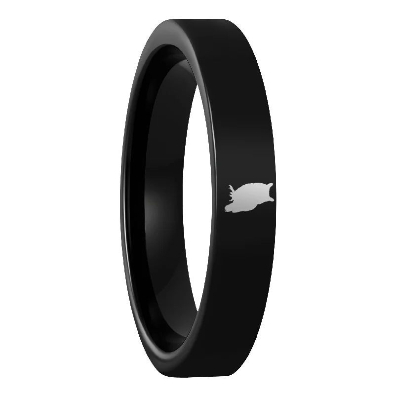 Women’s vintage wedding rings-Owl Black Tungsten Women's Wedding Band