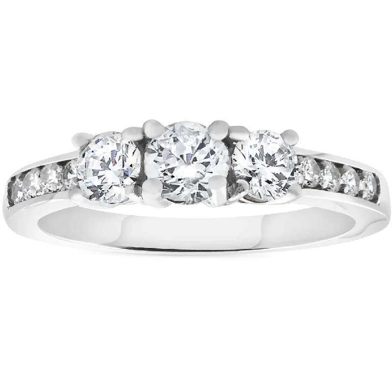 Women’s timeless engagement rings-1ct 3-stone Diamond Engagement Ring 14K White Gold