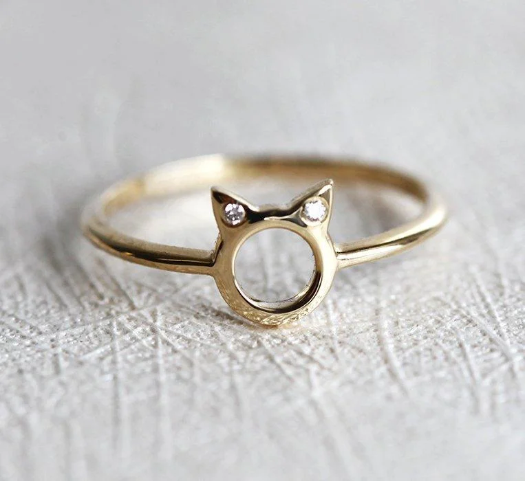 Women’s floral engagement rings-Diamond Ring, Cat Ears Ring